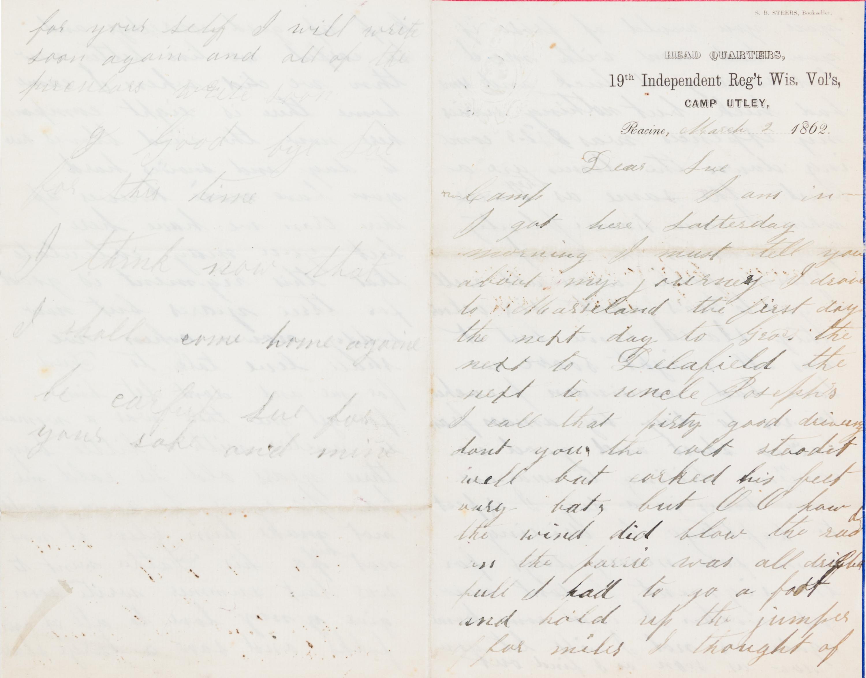 (CIVIL WAR ARCHIVE) A collection of 60 letters and documents, some related to the Civil War and the Gold Rush, c. 1824 through 1870.