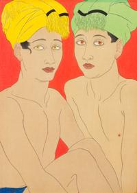 Paul Jacoulet, (French, 1902-1960), Les enfants aux yeux jaunes, Ohlol, Est Carolines, 1940