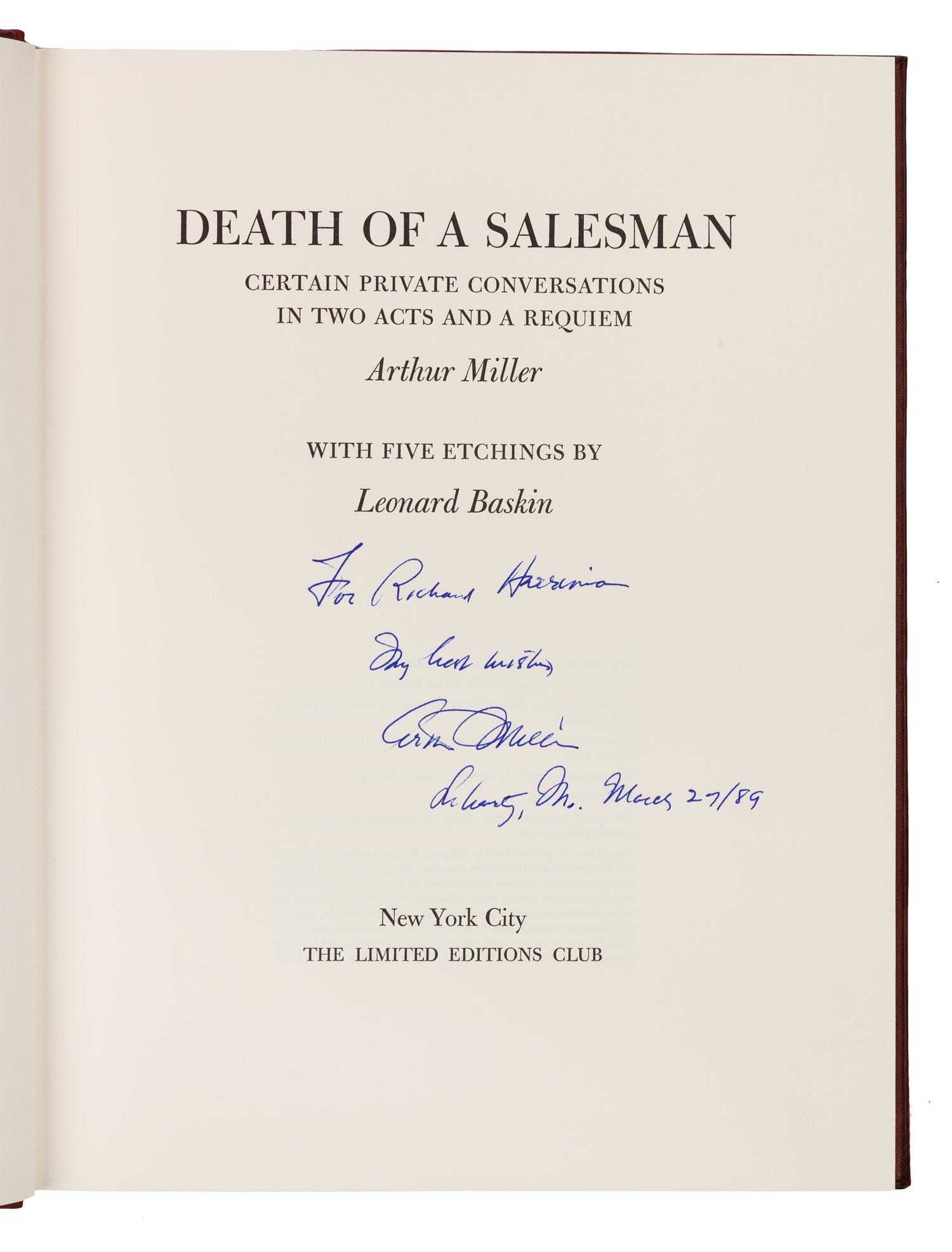 [LIMITED EDITIONS CLUB]. BASKIN, Leonard (1922-2000), illustrator -- MILLER, Arthur (1915-2005). Death of a Salesman. New York, 1984.