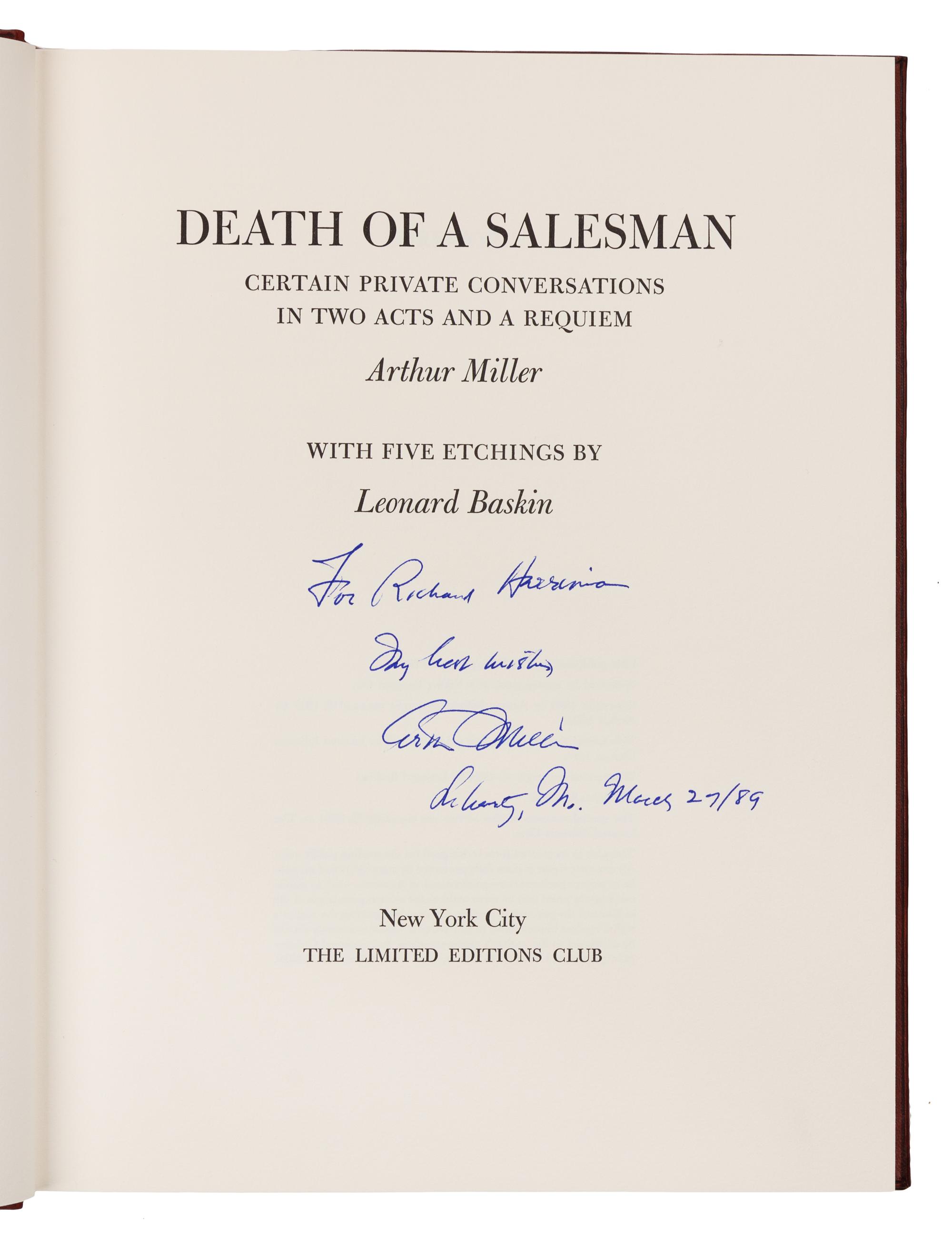 [LIMITED EDITIONS CLUB]. BASKIN, Leonard (1922-2000), illustrator -- MILLER, Arthur (1915-2005). Death of a Salesman. New York, 1984.