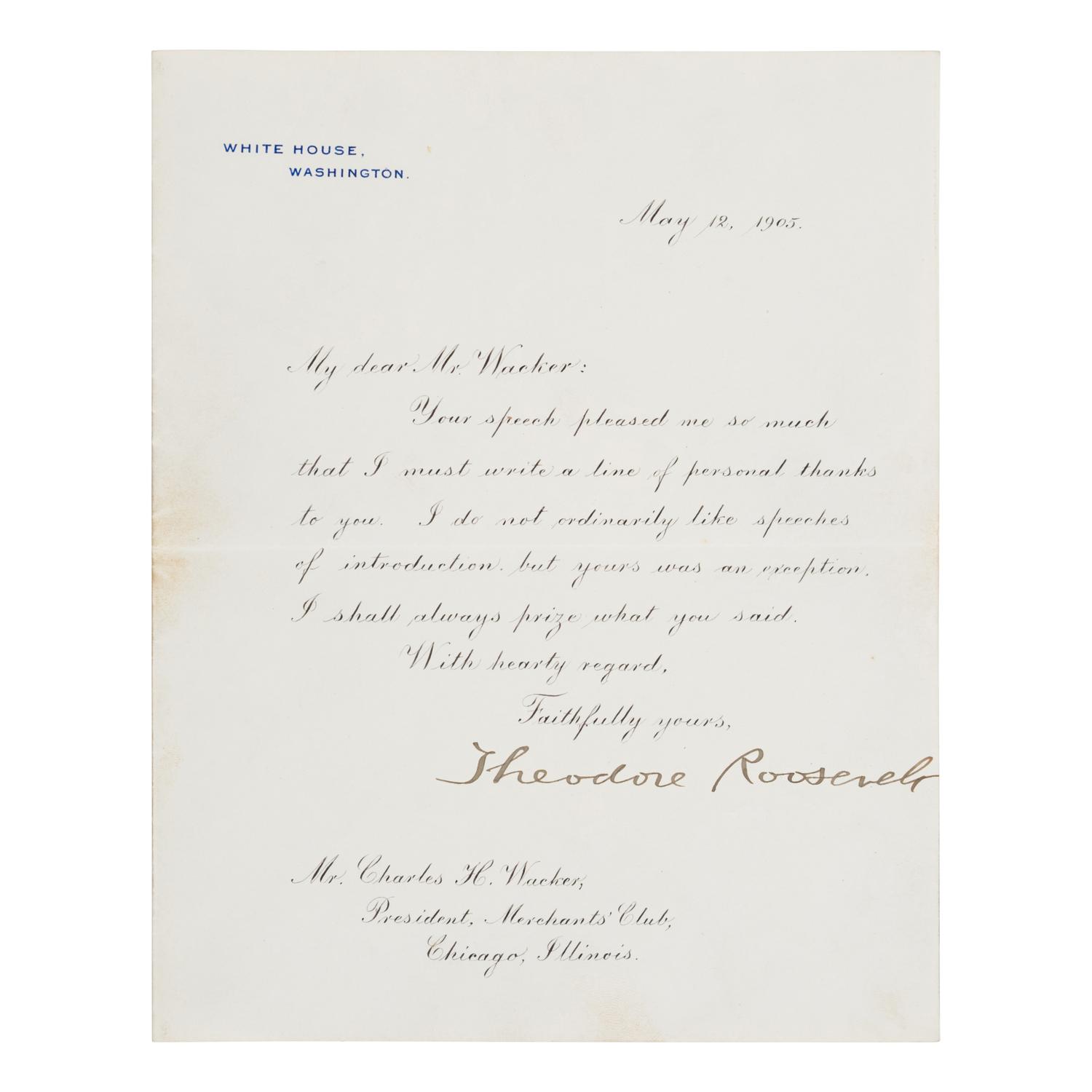 [Chicago]. [Wacker, Charles H. (1856-1929)]. An extensive archive including personally owned items and letters received by Chicago businessman and philanthropist Charles H. Wacker.