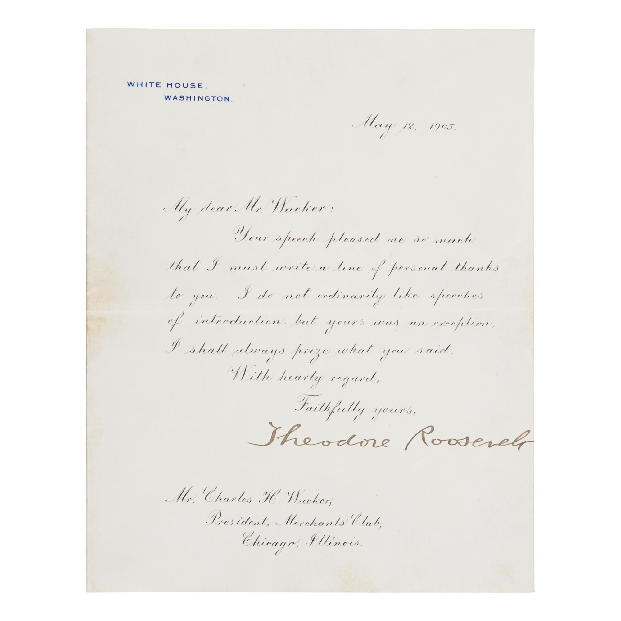 [Chicago]. [Wacker, Charles H. (1856-1929)]. An extensive archive including personally owned items and letters received by Chicago businessman and philanthropist Charles H. Wacker.