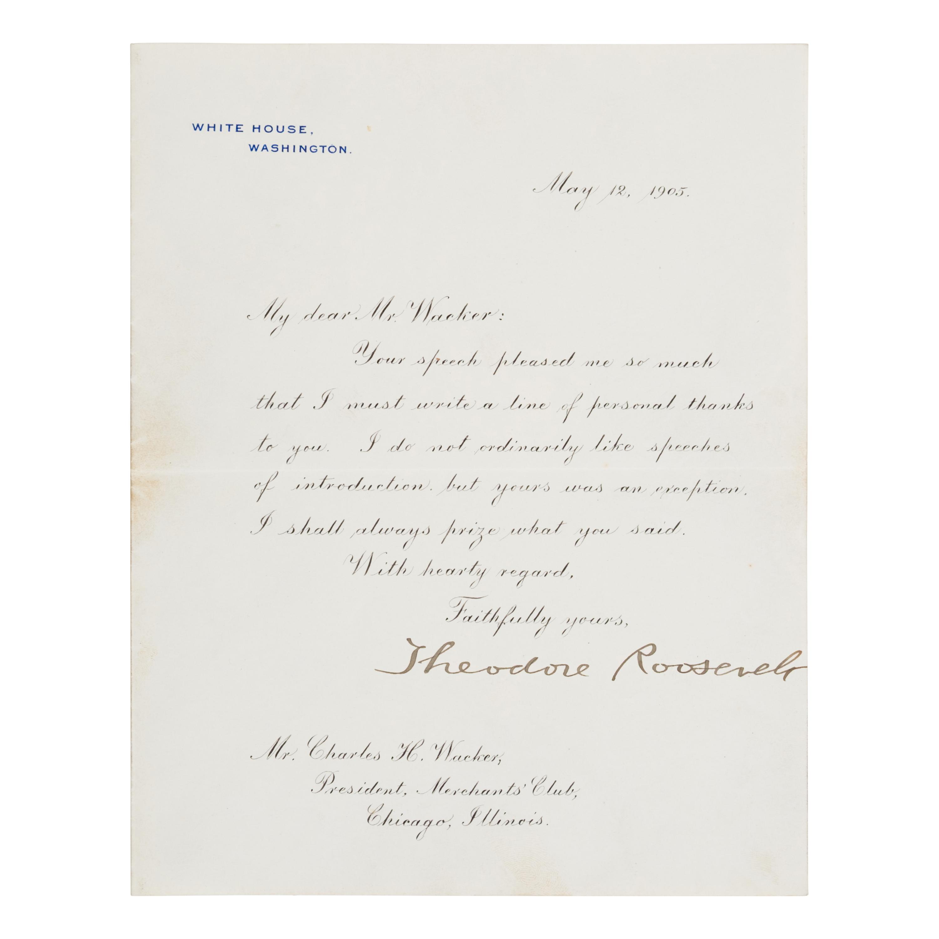 [Chicago]. [Wacker, Charles H. (1856-1929)]. An extensive archive including personally owned items and letters received by Chicago businessman and philanthropist Charles H. Wacker.