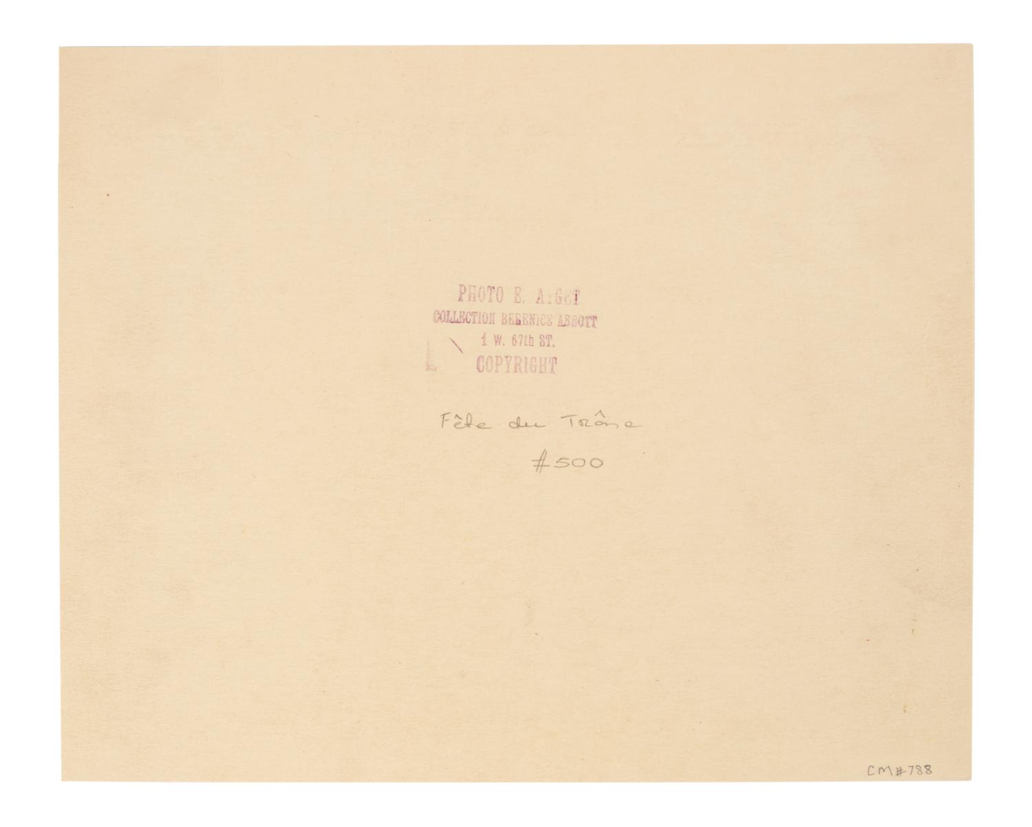 A group of four photographs ( Á la Coquille d'Or, rue de la Sourdière, 4e, 1908; Pavilion du Hanovre, boulevard des Capucines 33 , 1913; Fête du Trône , 1914; Fleurs [Boulevard Saint Michel] , 1926-1927)
