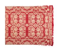A Red and White Jacquard Cotton and Wool Rooster Coverlet