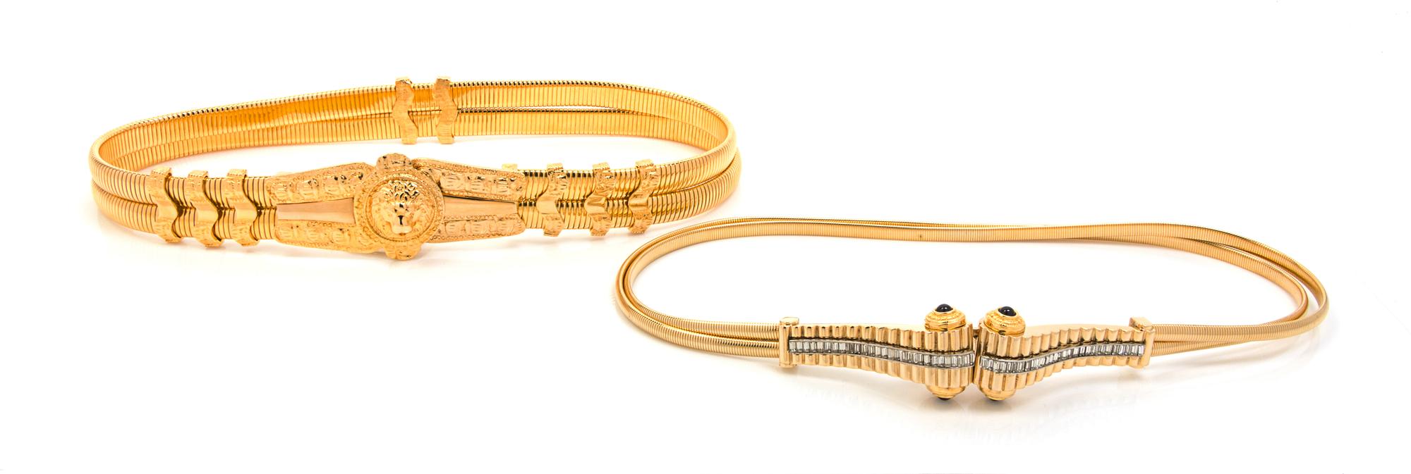 Two Judith Leiber Goldtone Belts,