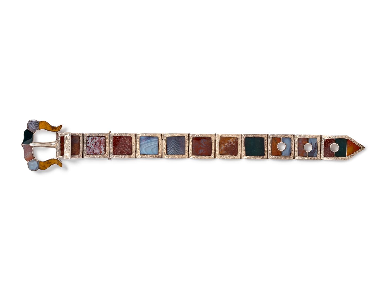 A Silver and Hardstone Buckle Motif Bracelet, Scottish,