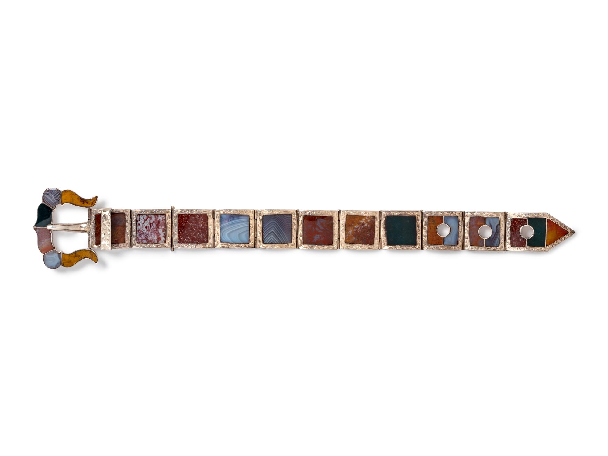 A Silver and Hardstone Buckle Motif Bracelet, Scottish,