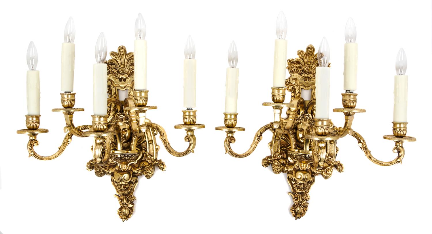 A Pair of Neoclassical Style Five-Light Sconces Height 17 1/2 inches. — LATE 20TH CENTURY