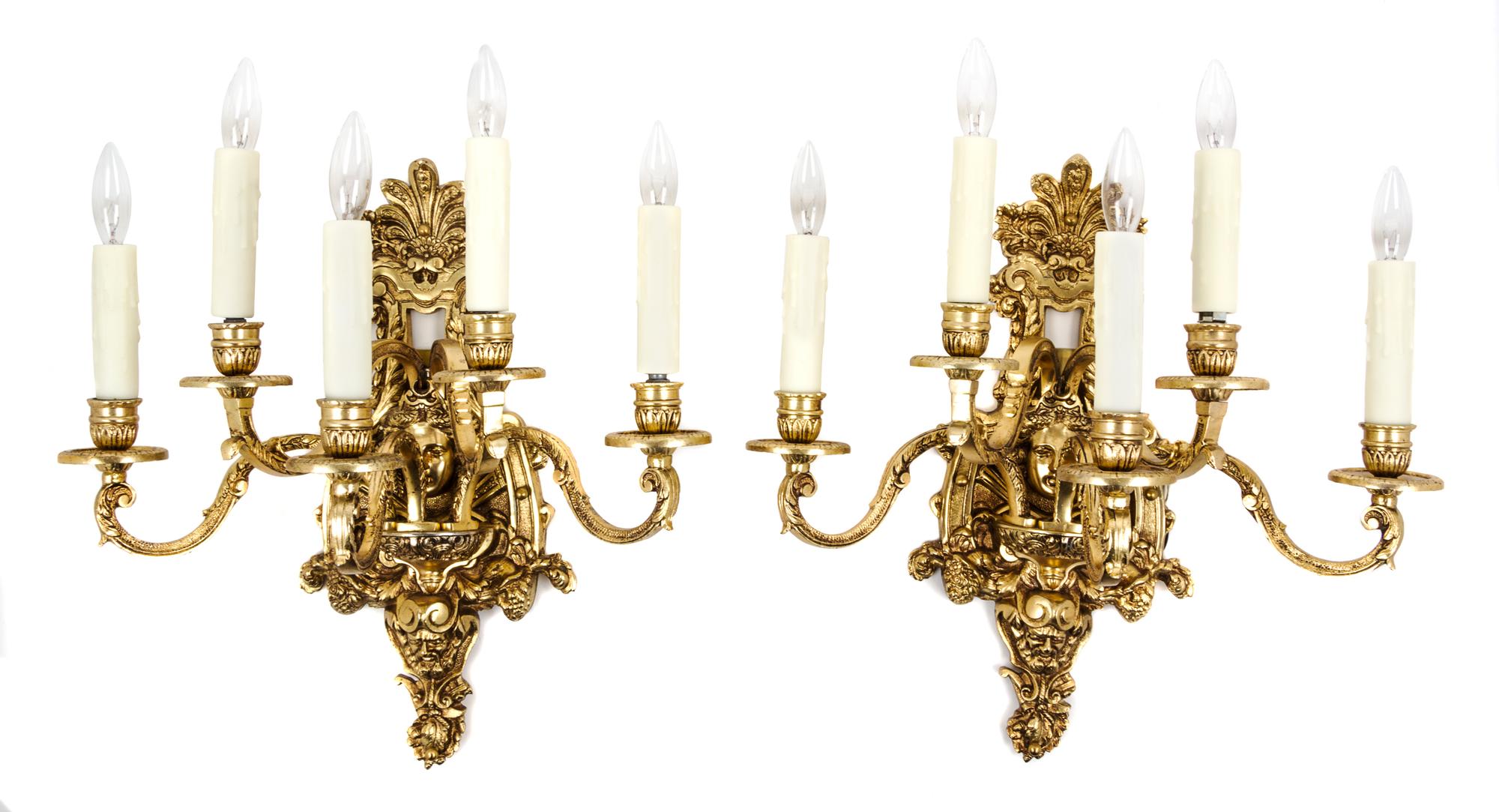 A Pair of Neoclassical Style Five-Light Sconces Height 17 1/2 inches. — LATE 20TH CENTURY