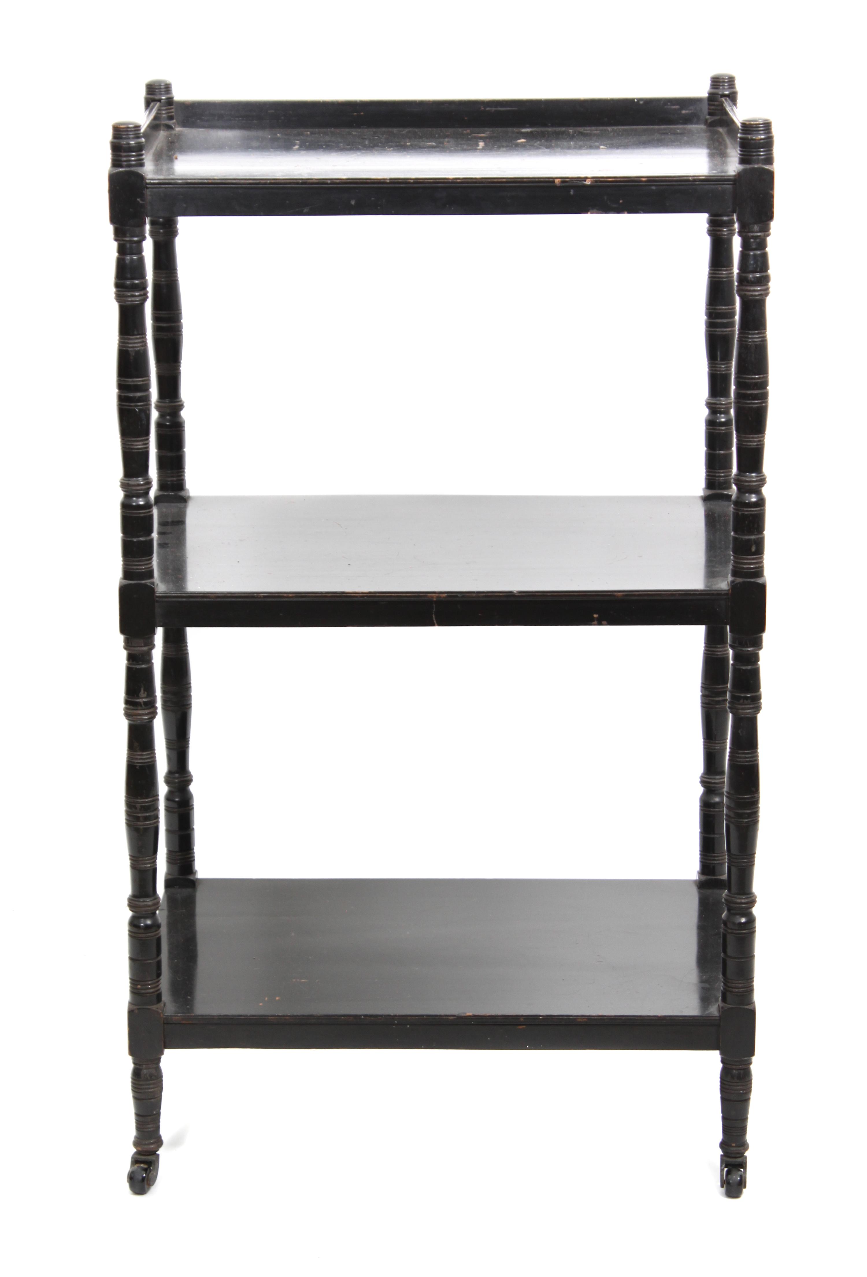 An American Painted Three Tiered Whatnot Height 38 1/2 x width 22 1/2 x depth 15 inches