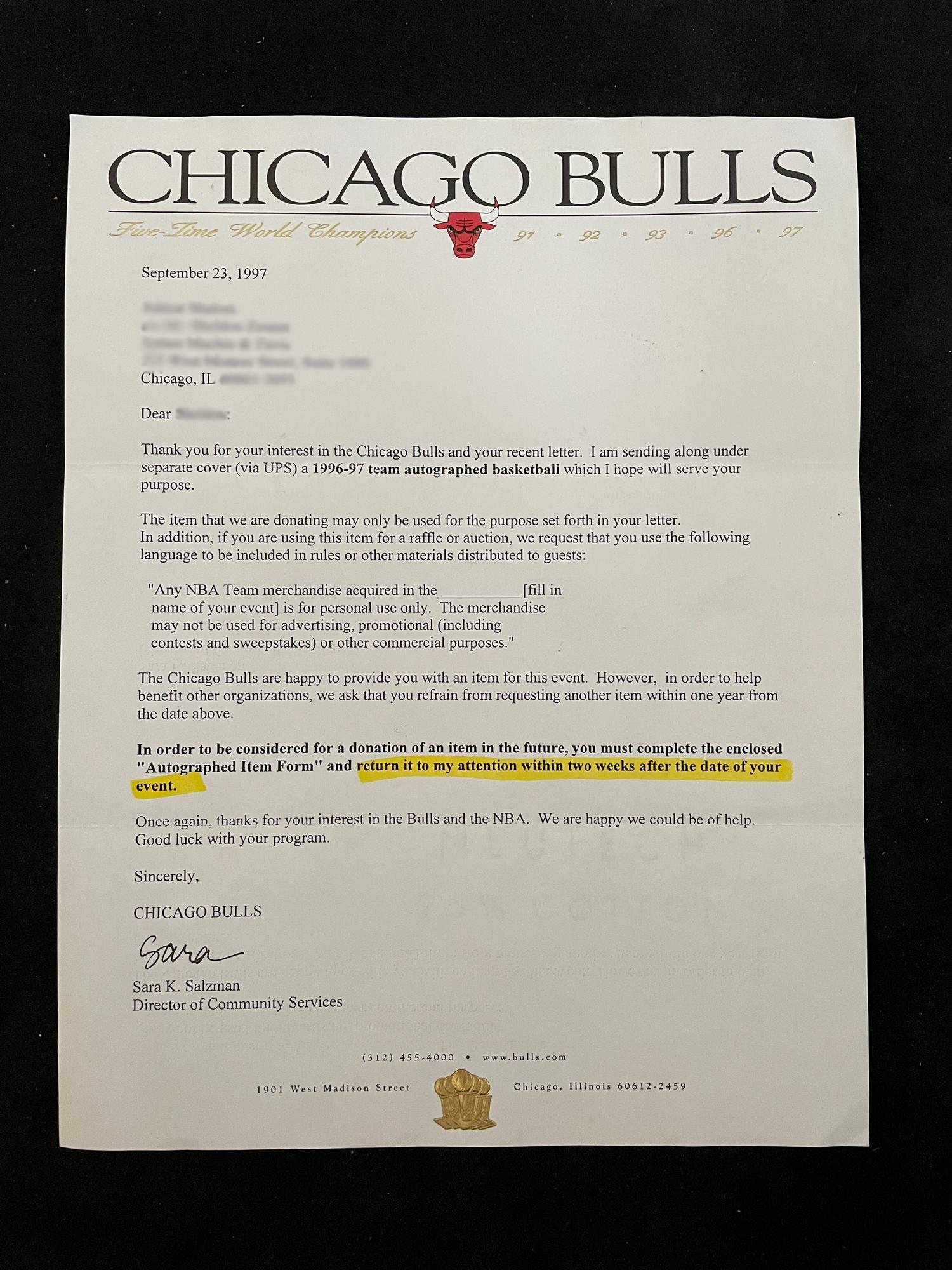 A 1996-97 Chicago Bulls NBA Champions Team Signed Autograph Basketball (Bulls Letter and Beckett Authentication Services Letter BAS Certified),
