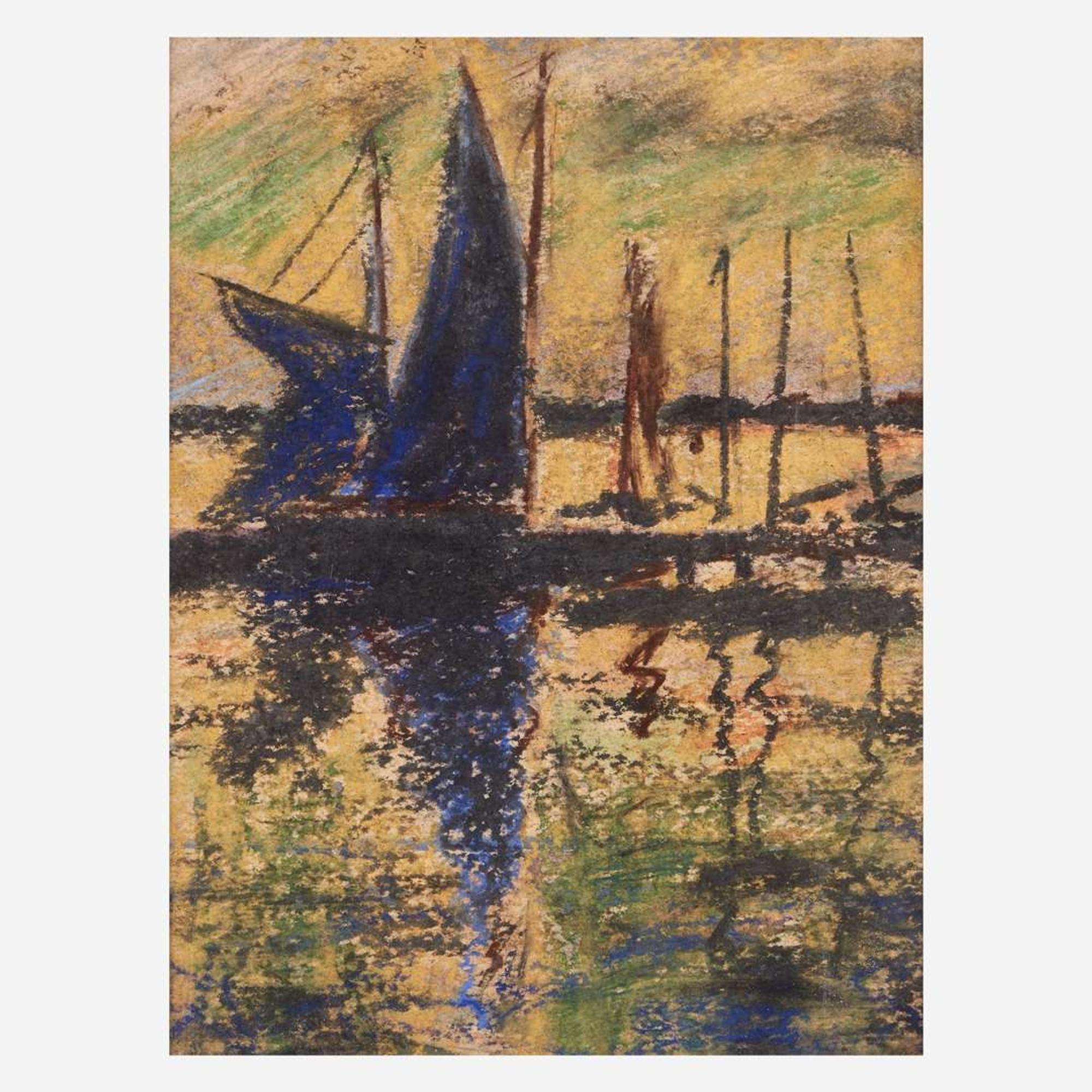Frederick R. Wagner (American, 1864-1940) The Orange Schooner; together with 3 companions