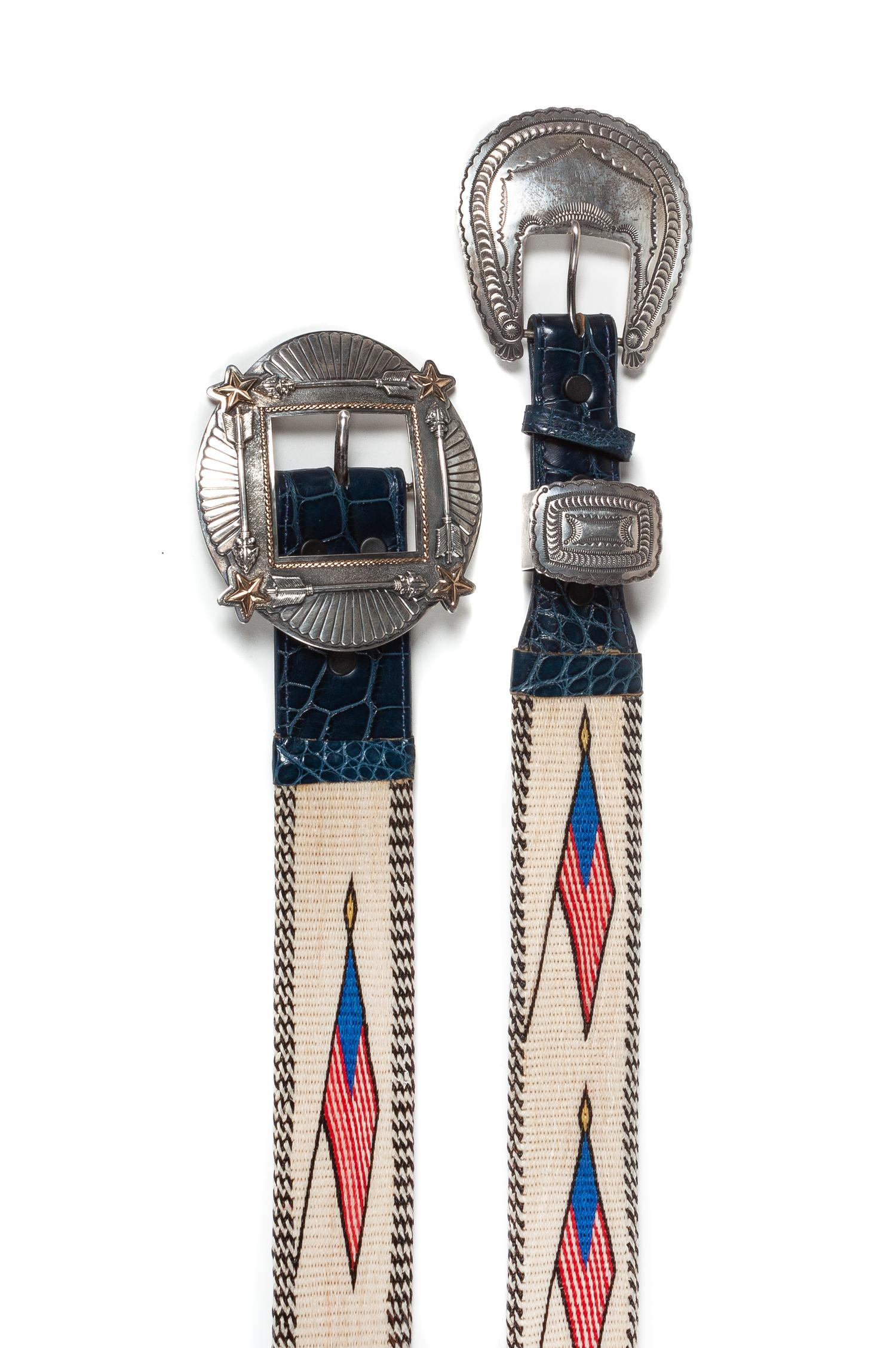 Two Western Style His and Hers Matching Horsehair Western Belts Length of largest 41 inches