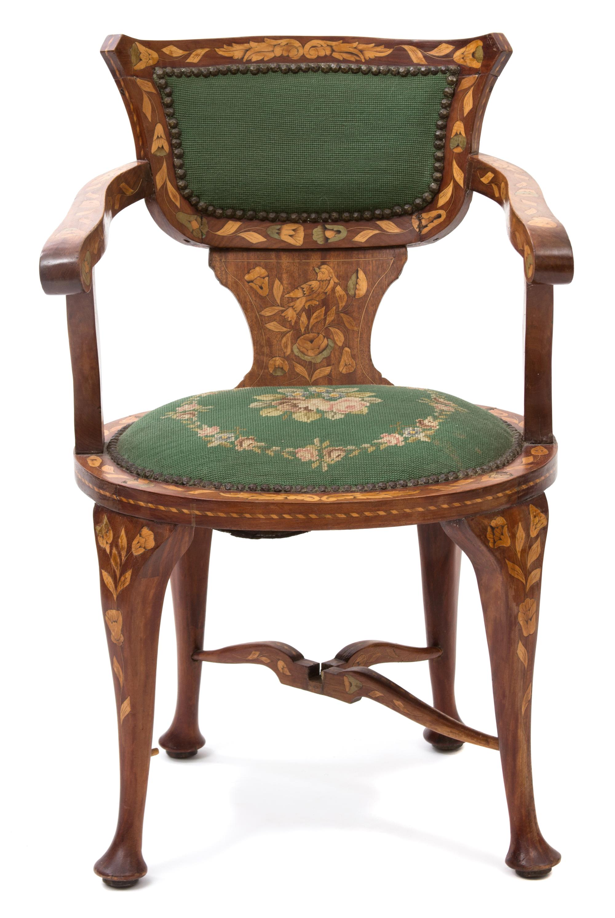 A Dutch Marquetry Armchair Height 33 inches. — 19TH CENTURY