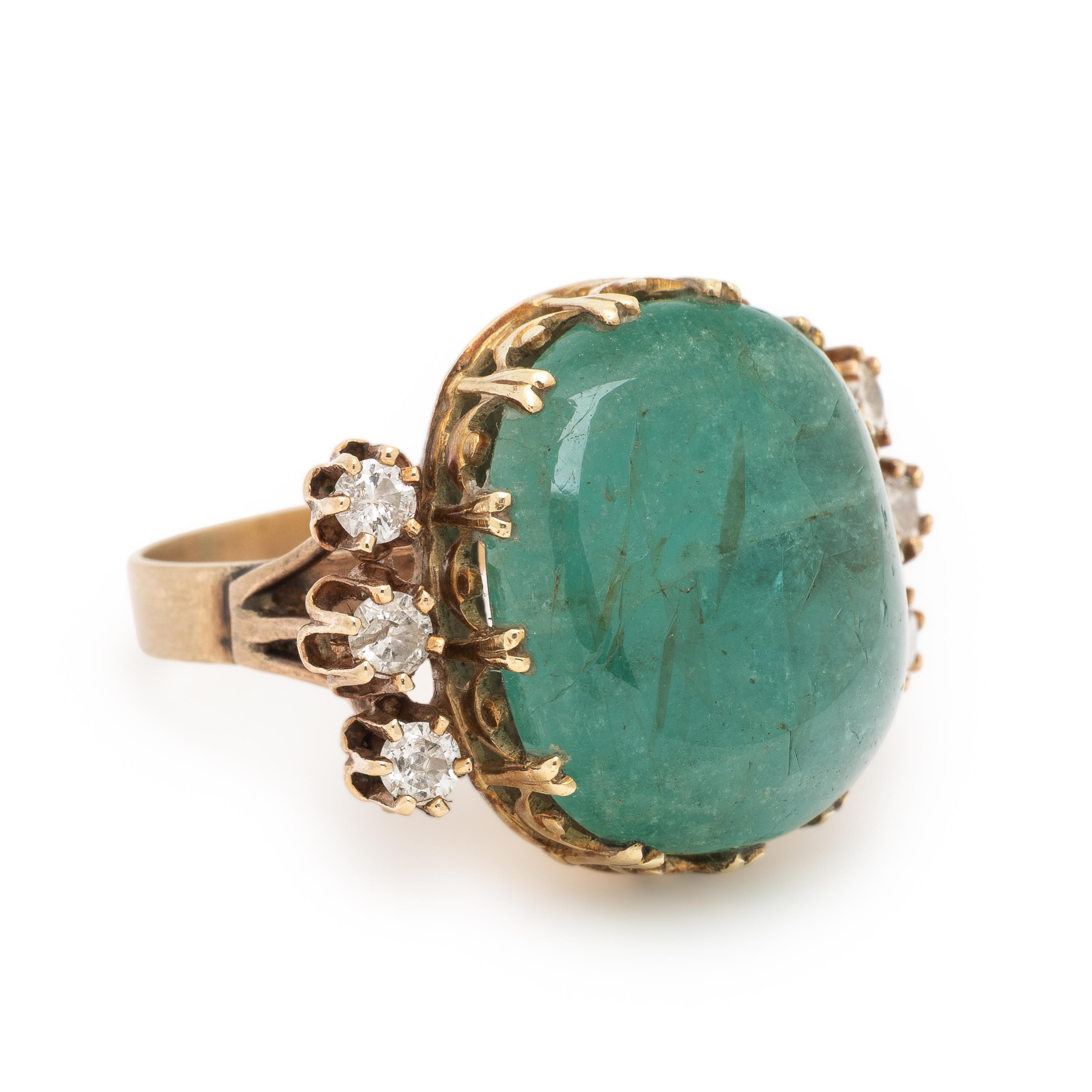 Emerald, Diamond, and Yellow Gold Ring