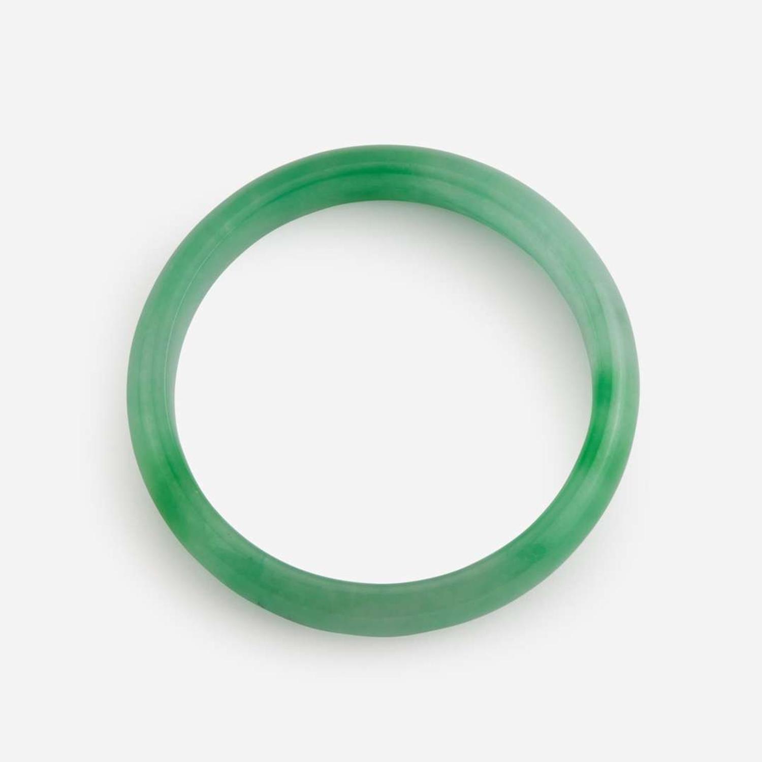 Two jadeite bangles with straight interiors 翡翠平安镯一组两件