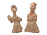 Two Large Chinese Sichuan Pottery Figures of Entertainers