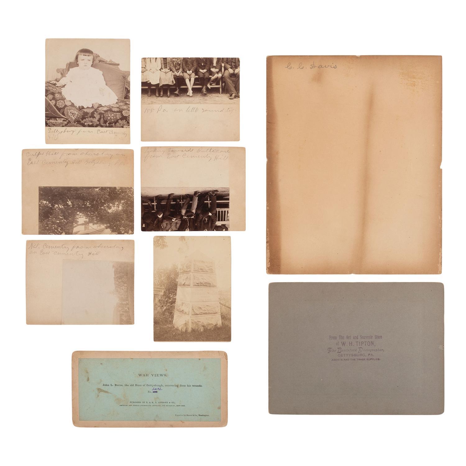 [Civil War] Group of 16 Photographs and Ephemera Related to Post-War Gettysburg