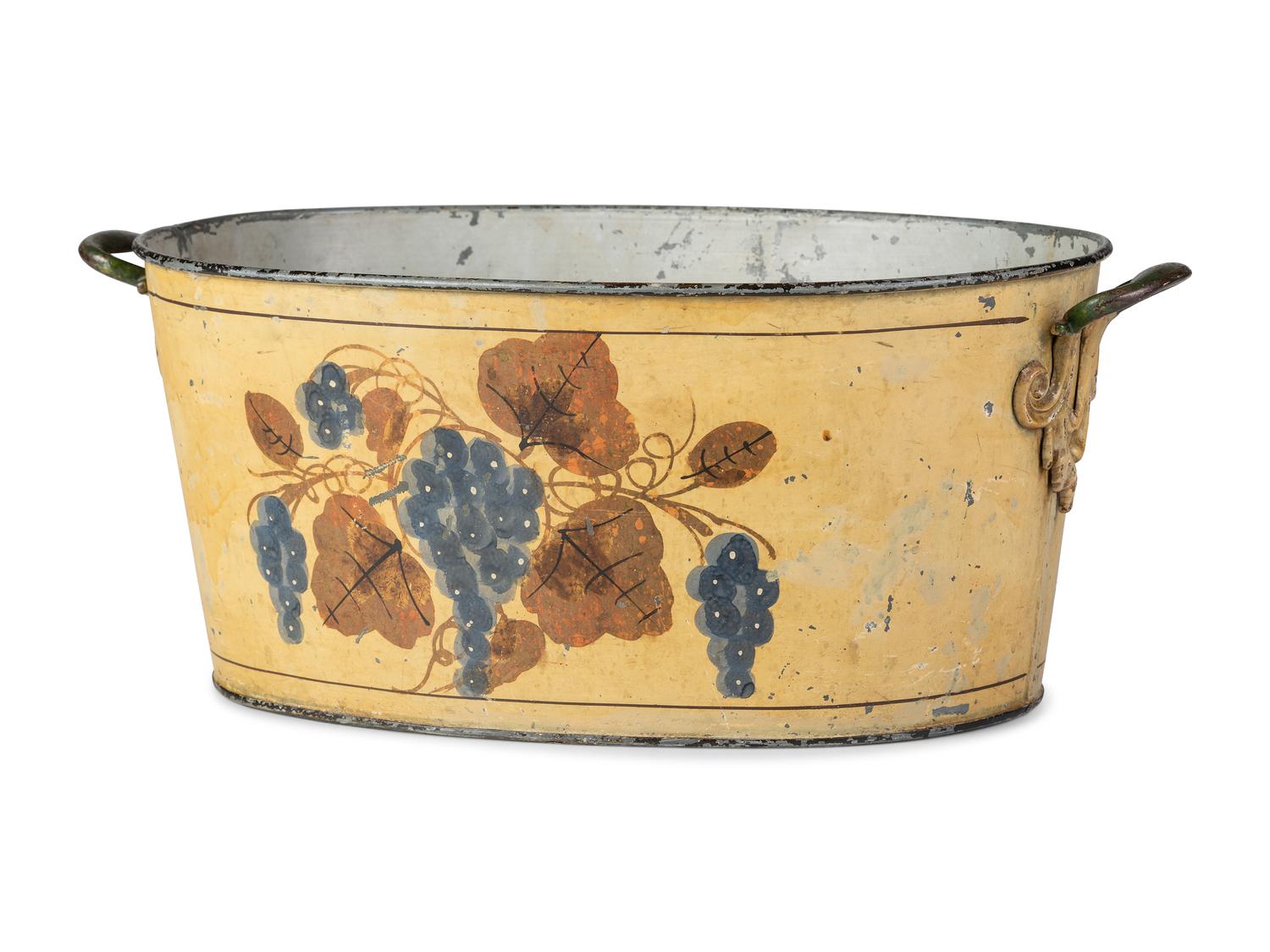 A Tole Paint Decorated Wash Basin with Handles