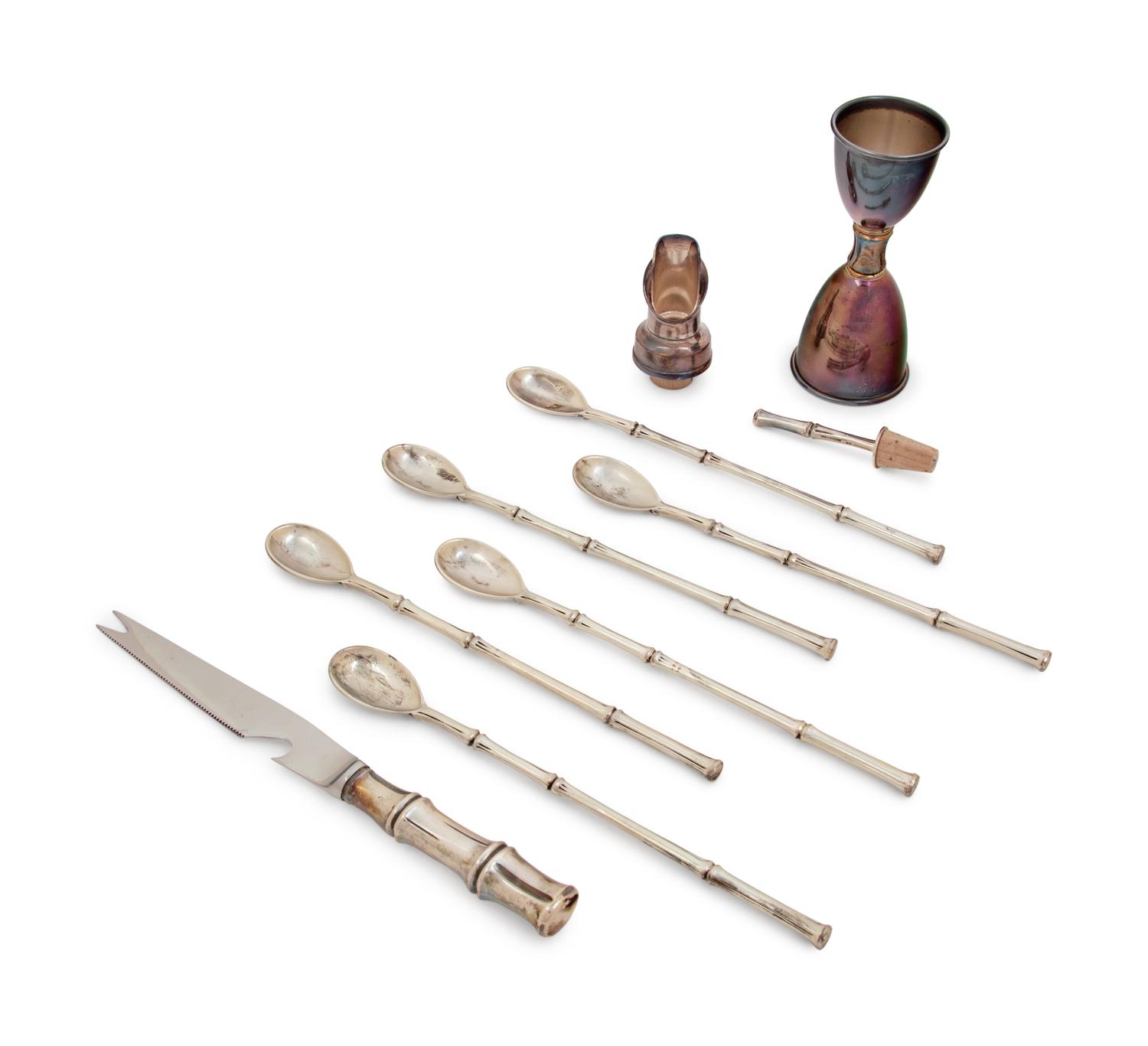 A Group of Nine Tiffany & Co. Silver Bamboo Pattern Bar Articles