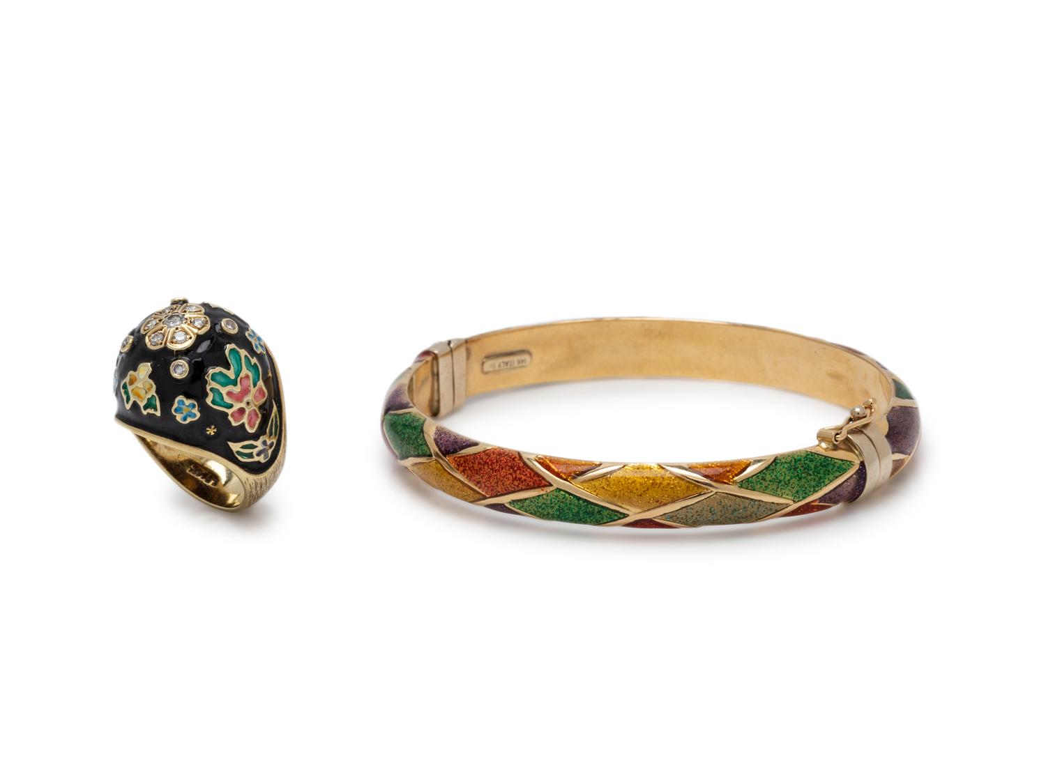 COLLECTION OF DIAMOND AND ENAMEL JEWELRY