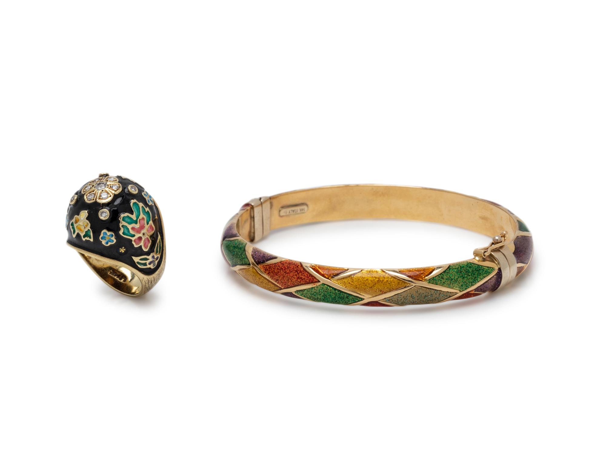 COLLECTION OF DIAMOND AND ENAMEL JEWELRY