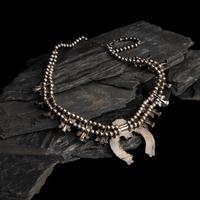 Zuni Silver and Turquoise Cluster Squash Blossom Necklace