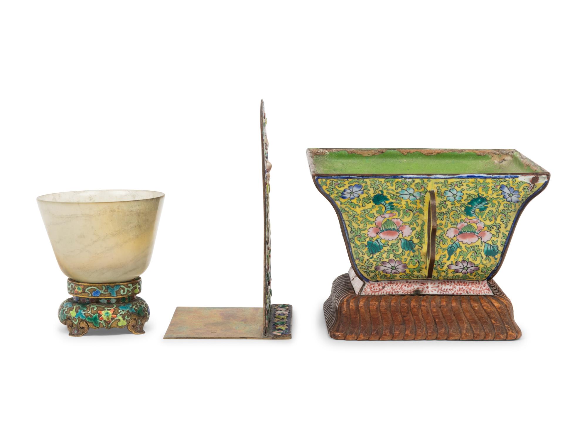 Three Chinese Enamel on Metal Articles