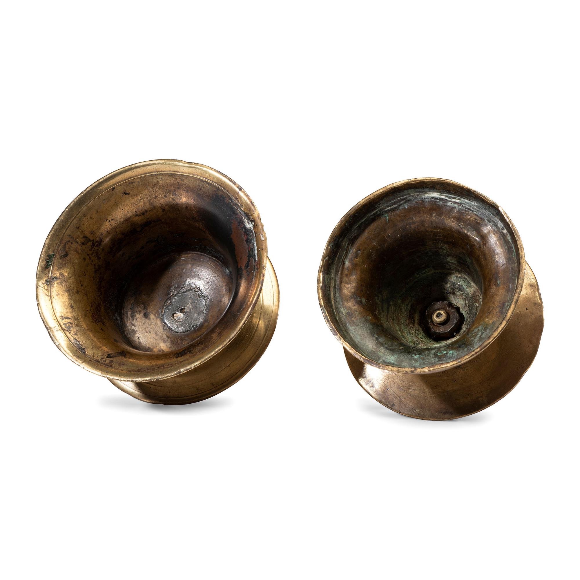 Two Dutch Brass Capstan Candlesticks