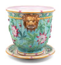 A Large Majolica Jardinière with Underplate