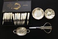 A Group of Silver and Silver-Plate Articles, , comprising a Continental silver dish, Danish silver grape shears, six Swedish silver-pla