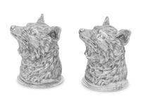 A Pair of German Silver Fox-Head Hunting Cups