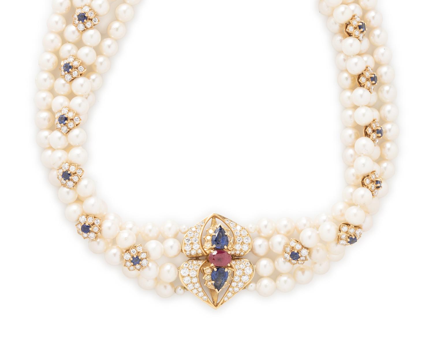 BOODLE & DUNTHORNE, CULTURED PEARL AND MULTIGEM NECKLACE