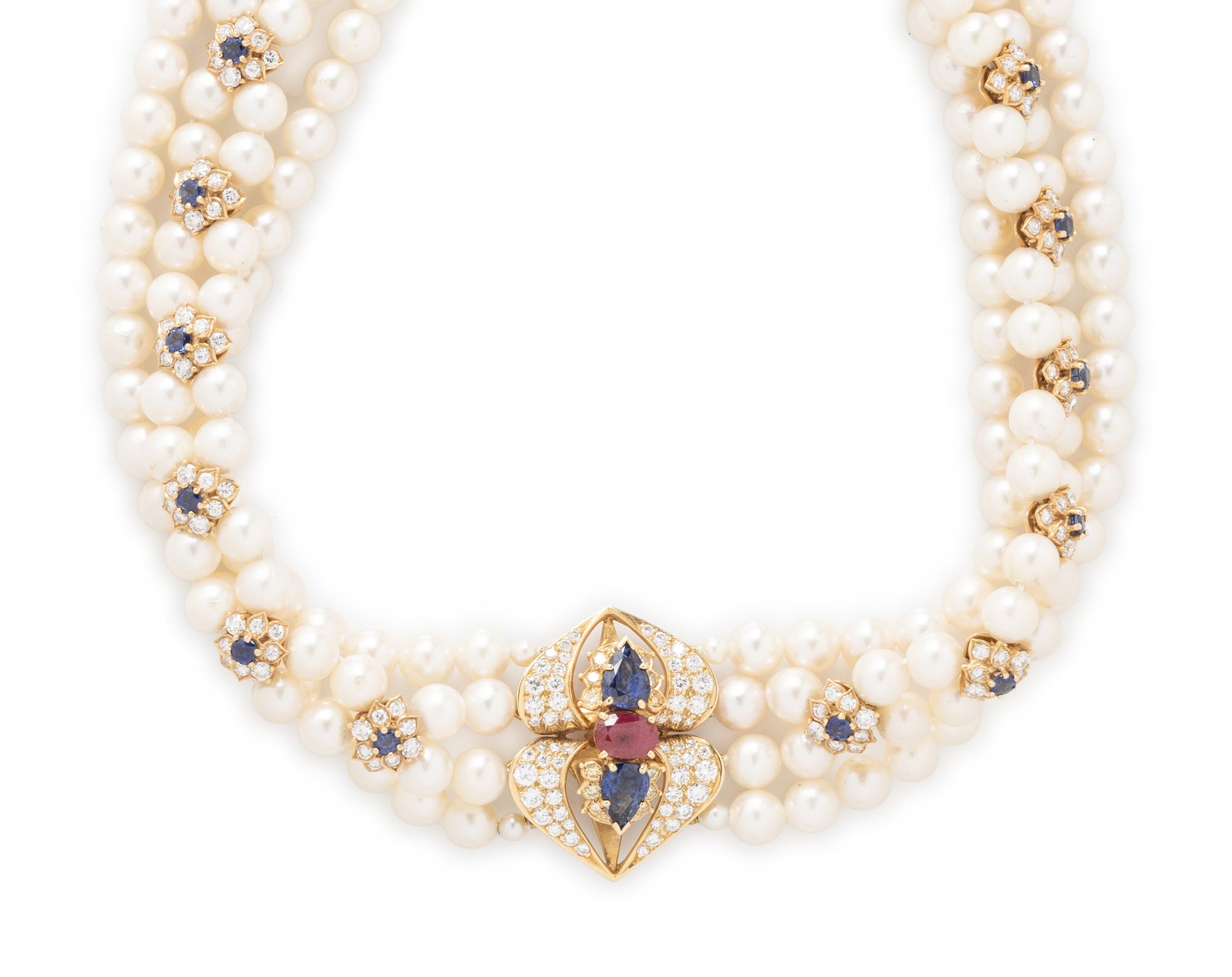 BOODLE & DUNTHORNE, CULTURED PEARL AND MULTIGEM NECKLACE