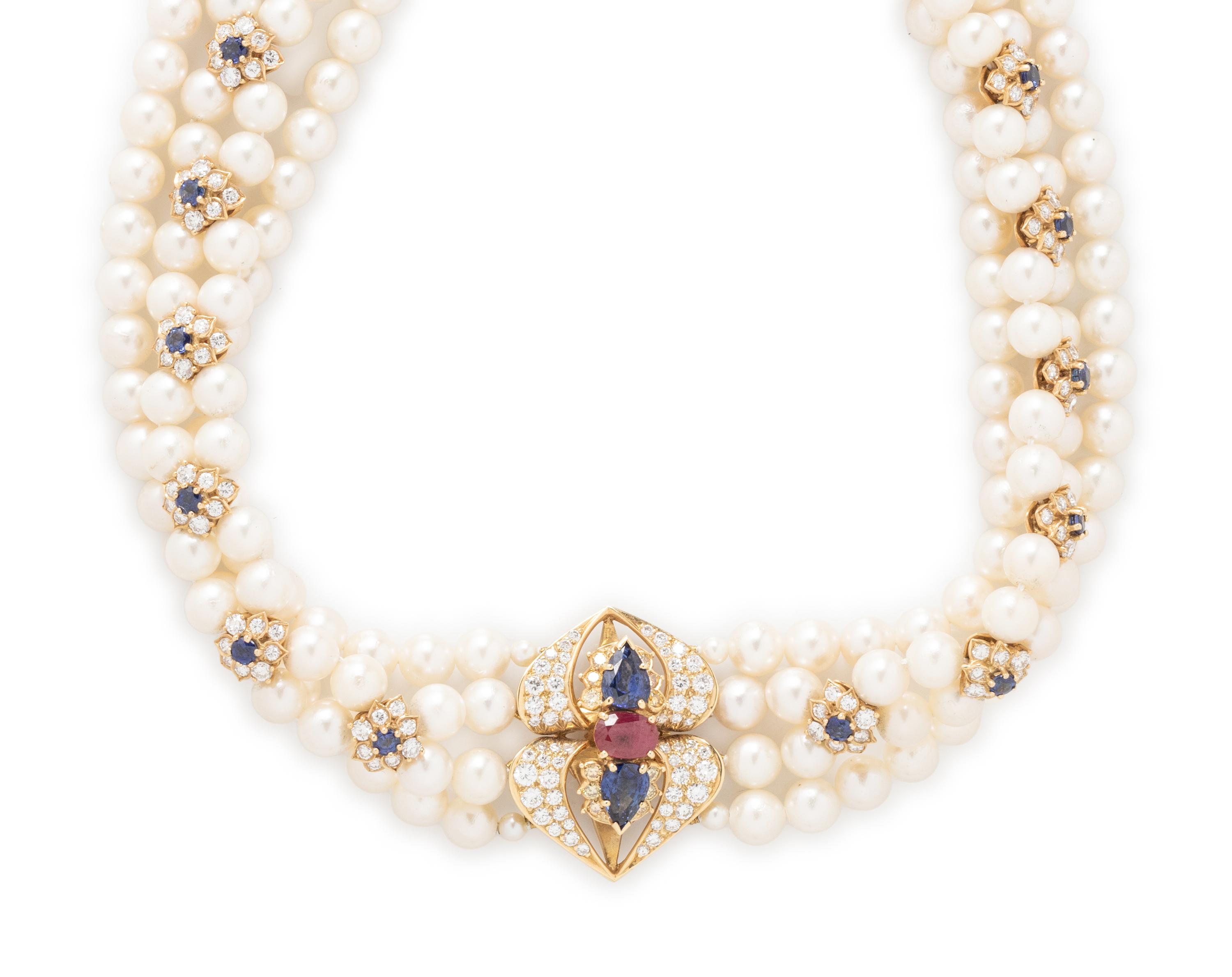 BOODLE & DUNTHORNE, CULTURED PEARL AND MULTIGEM NECKLACE