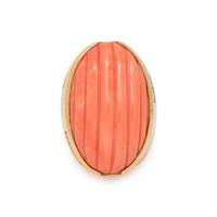 YELLOW GOLD, CORAL AND DIAMOND RING