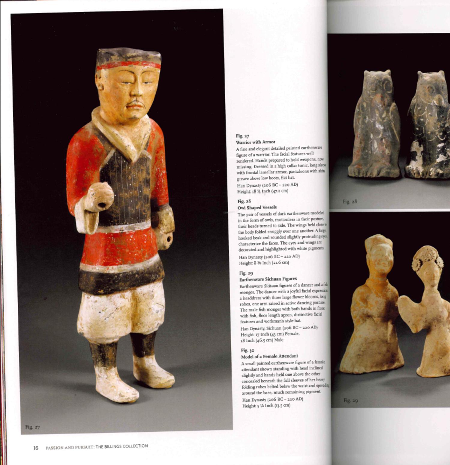 A Pair of Chinese Painted Grey Pottery Owl-Form Vessels, Western Han Dynasty 西漢 彩繪陶鴞尊一對