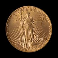 A United States 1908-D St. Gaudens: Motto $20 Gold Coin