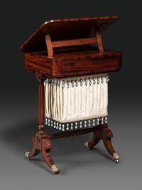 A Classical Figured Mahogany and Rosewood Veneered Sewing Table