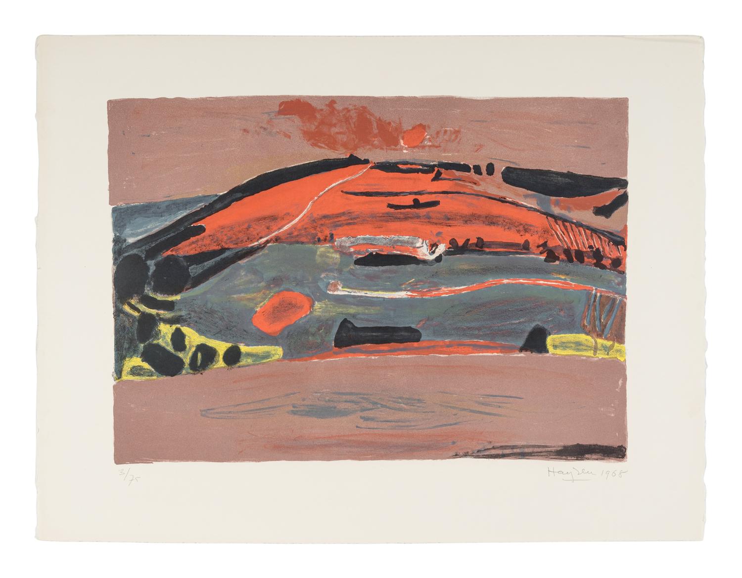 A Group of Four Prints (Bouteille et Fruits; Paysage Vert; Thiere Rouge Et Bleu; La Colline Rouge) , 1968