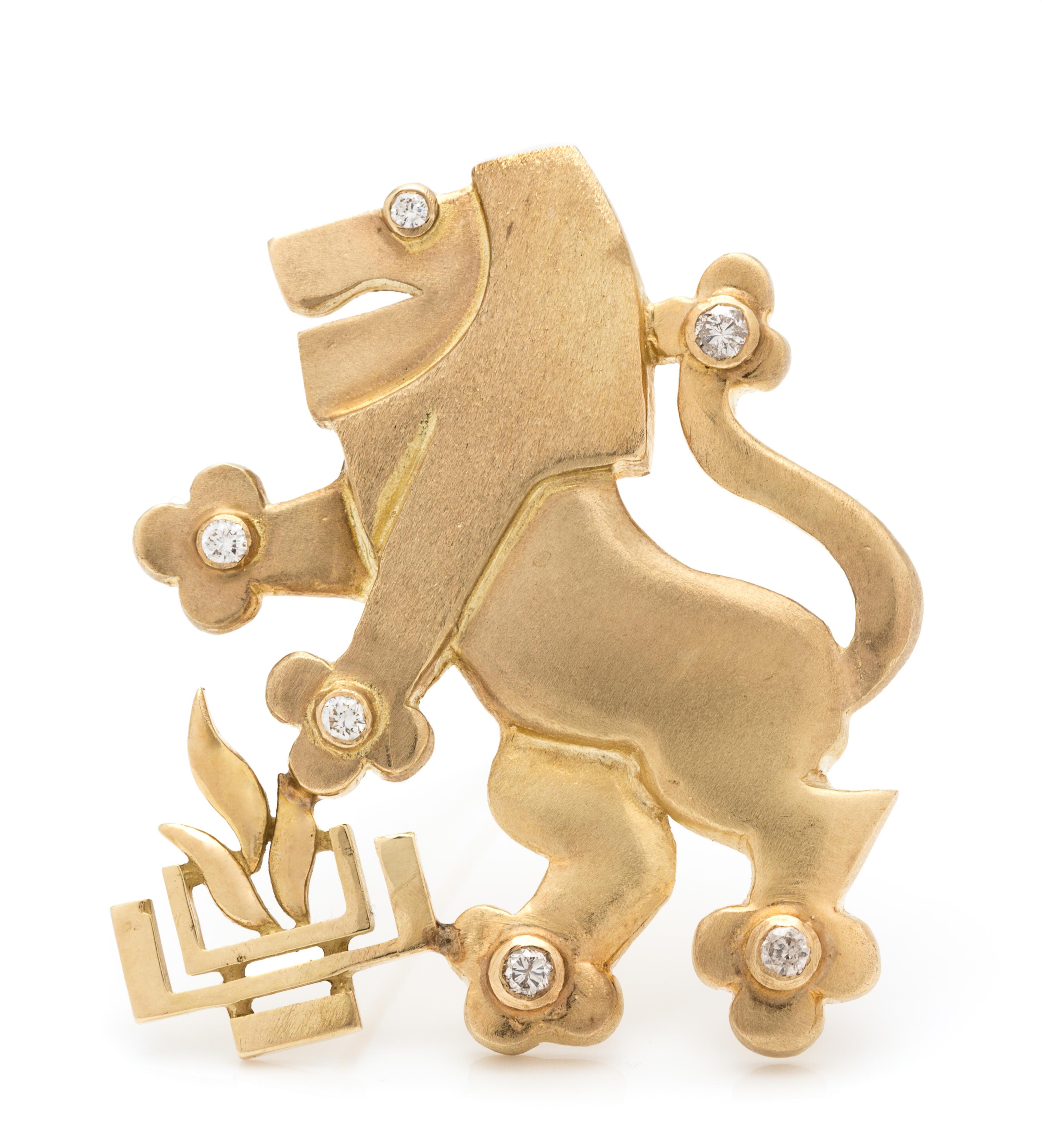 A 14 Karat Yellow Gold and Diamond Lion of Judah Pendant/Brooch, 8.90 dwts.