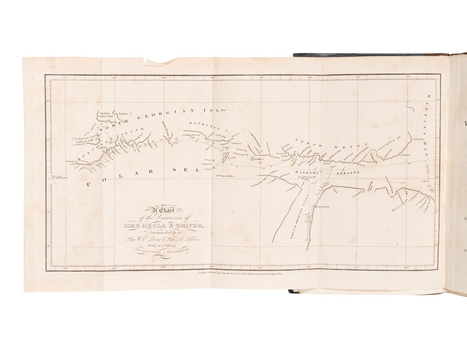FISHER, Alexander. A Journal of a Voyage of Discovery to the Arctic regions, in His Majesty’s ships Hecla and Griper, in the years 1819 & 1820 . London: A. & R. Spottiswoode for Longman, Hurst, Rees, Orme, and Brown, 1821.