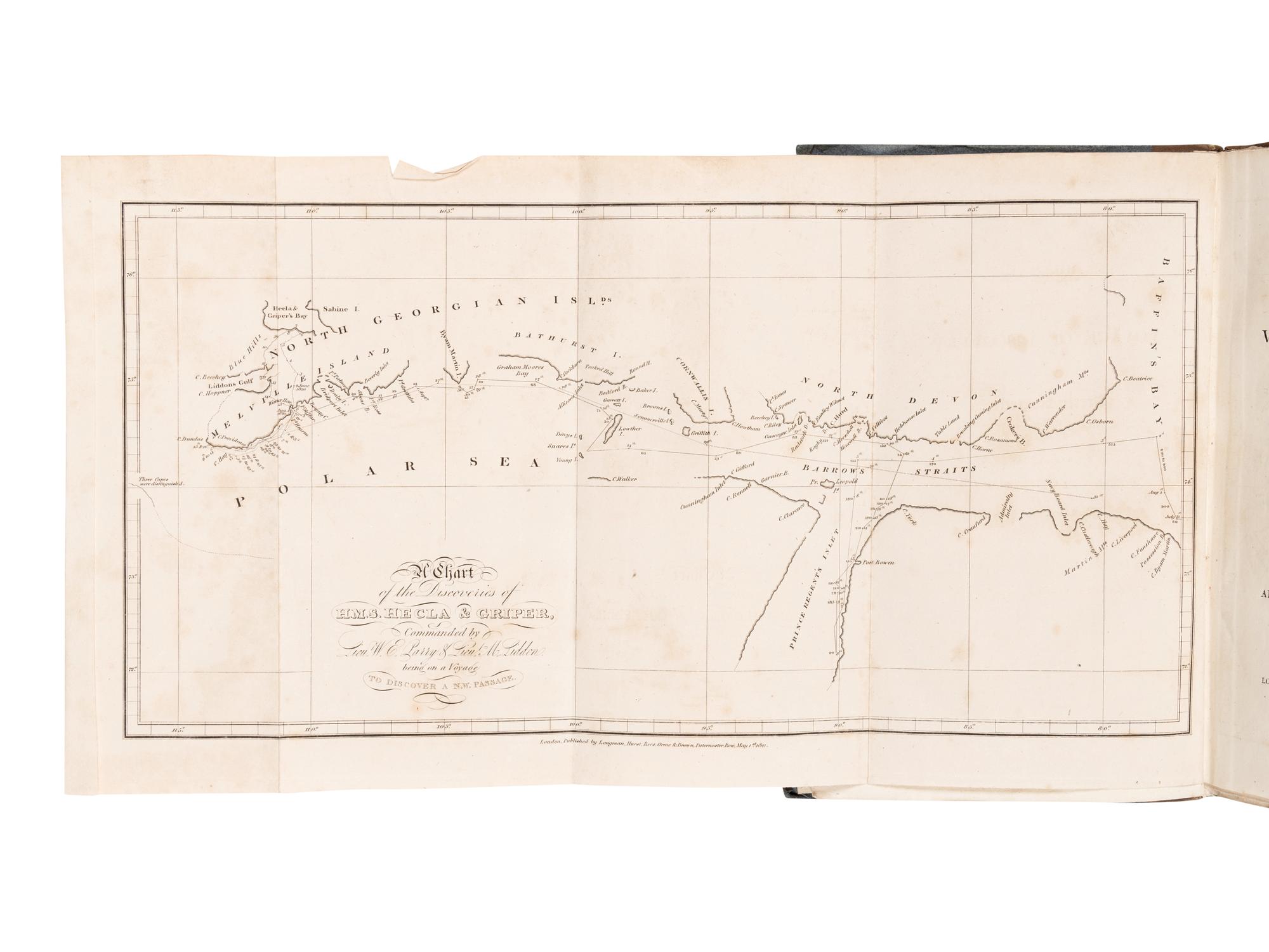 FISHER, Alexander. A Journal of a Voyage of Discovery to the Arctic regions, in His Majesty’s ships Hecla and Griper, in the years 1819 & 1820 . London: A. & R. Spottiswoode for Longman, Hurst, Rees, Orme, and Brown, 1821.