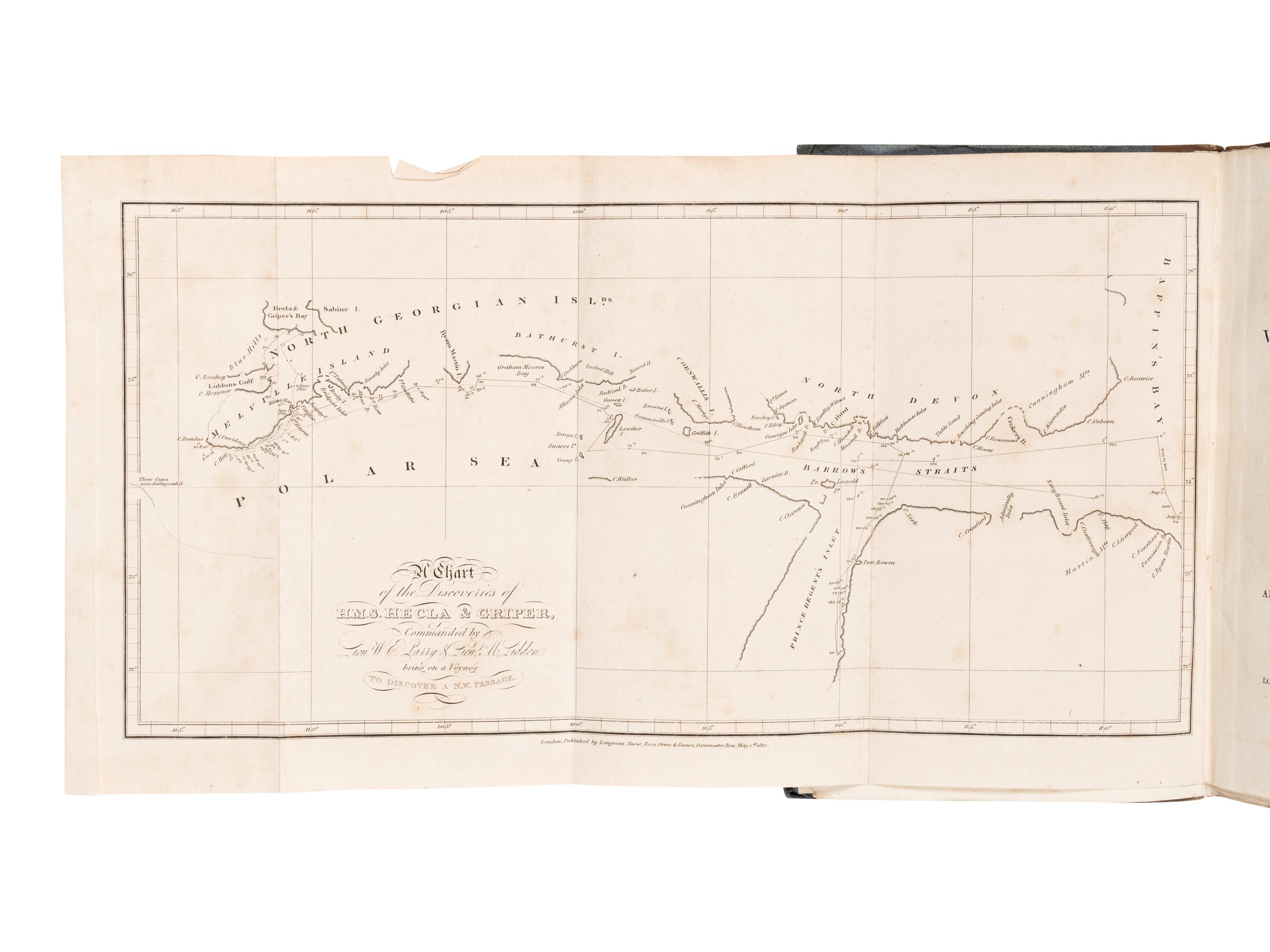 FISHER, Alexander. A Journal of a Voyage of Discovery to the Arctic regions, in His Majesty’s ships Hecla and Griper, in the years 1819 & 1820 . London: A. & R. Spottiswoode for Longman, Hurst, Rees, Orme, and Brown, 1821.