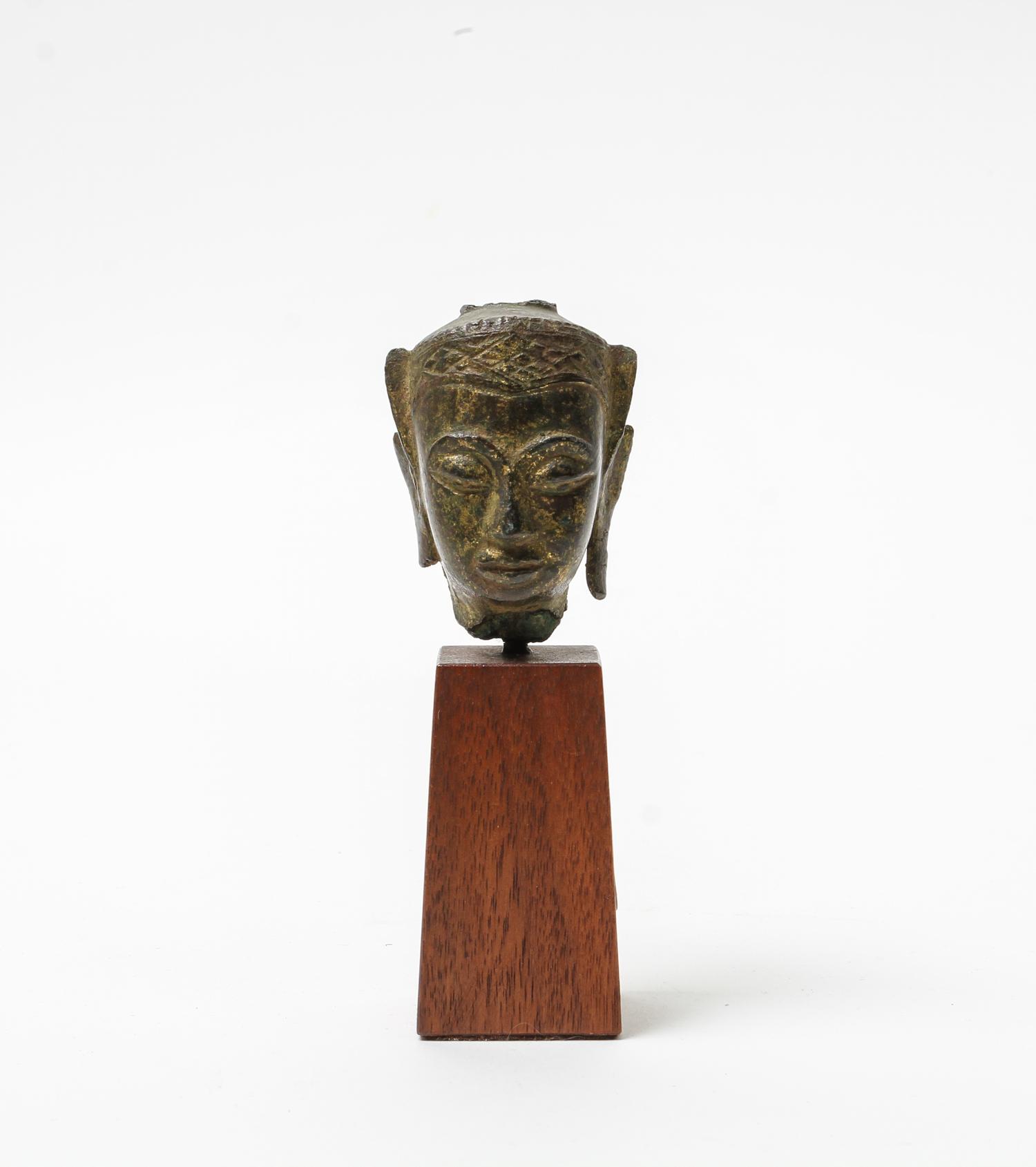 A Thai Gilt Bronze Head of Buddha Height of bronze 2 1/2 inches.