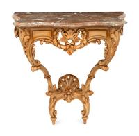 An Italian Carved Walnut Marble Top Console d'Applique