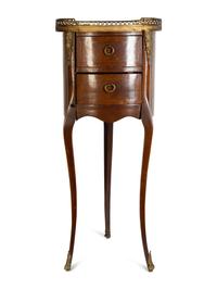 Three French Fruitwood Marble-Top Side Tables