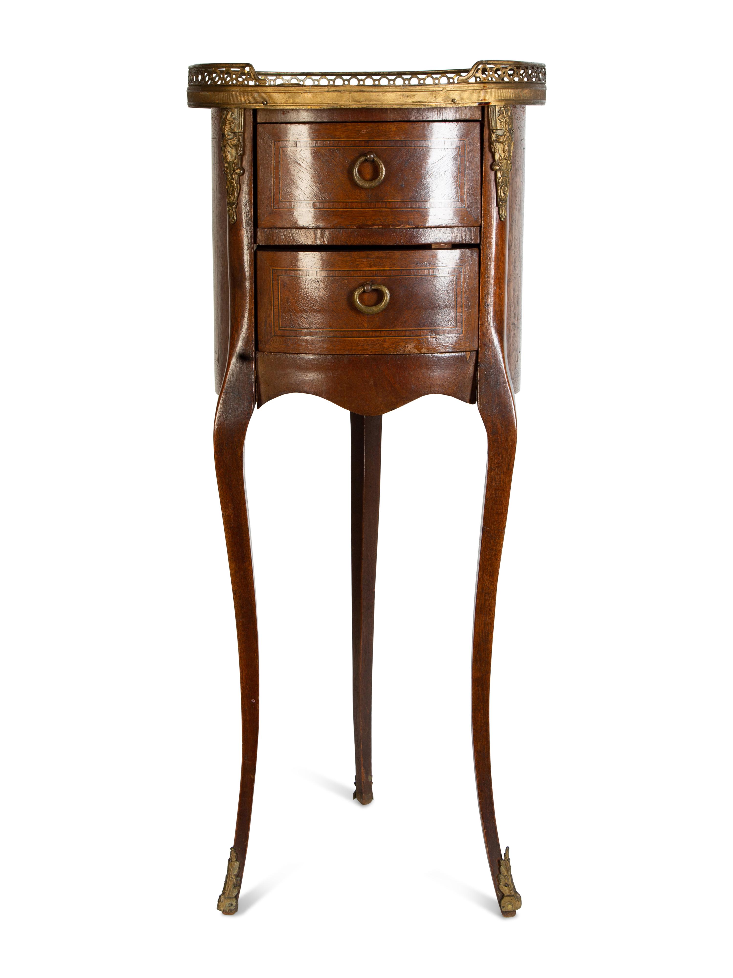 Three French Fruitwood Marble-Top Side Tables