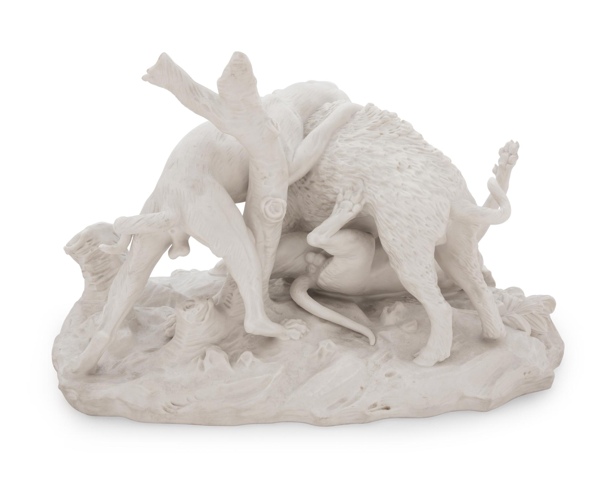 A Sèvres Bisque Porcelain La Chasse au Sanglier Figural Group